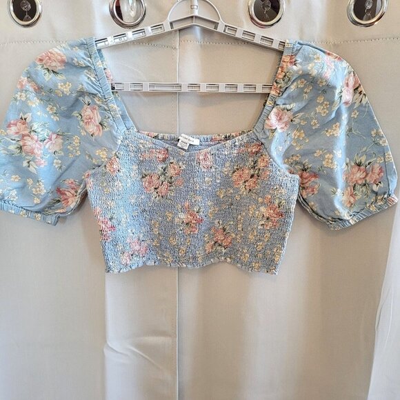 American Eagle Outfitters Tops - American Eagle Women Crop Top Medium Floral Smock Puff Sleeve‎ Y2K Boho 17466